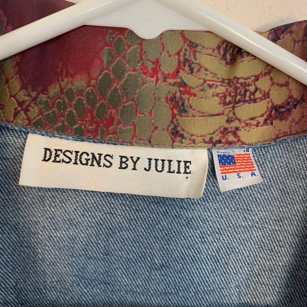 Designs by Julie Denim Vest Lace Trim Snakeskin Print USA Made Womens XL Vintage - Picture 7 of 7